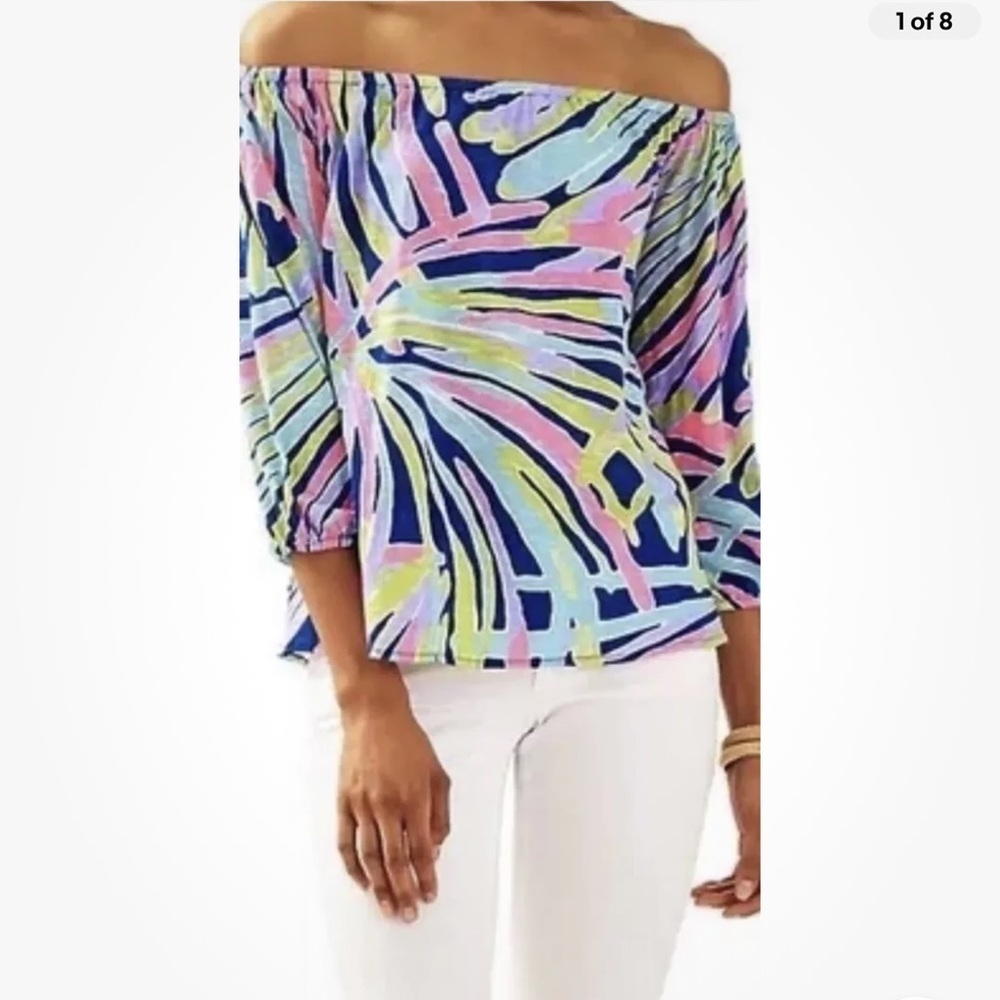 Lilly Pulitzer Size Xxs Enna Knit Off Shoulder Top Indigo Sea Dreamin 26132